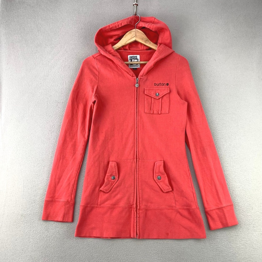 VTG Y2K Burton Full Zip Hoodie Women M Pink Casual Longline Pocket Logo Cotton